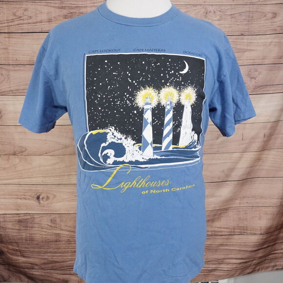 VINTAGE LIGHTHOUSES OF NORTH CAROLINA USA MADE SINGLE STITCH TRAVEL TSHIRT SZ L - Picture 4 of 8